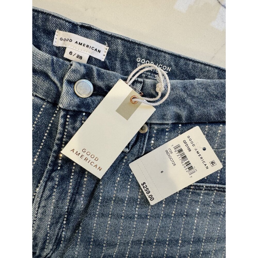 Good American NWT Good Icon Rhinestone Jeans in Indigo Size 28 - Picture 6 of 6